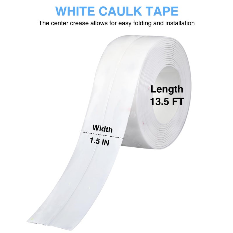RHRVBSS White Caulking Tape for Toilet and Bathtub Self Adhesive, 1.5" x13.5Ft Sealant Caulk Strip Sealing Tape for Bathroom Peel and Stick Floor Shower Wall Tile and Kitchen Edge Protector - Image 2